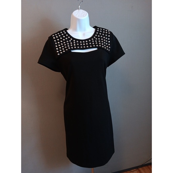 Michael Kors Dresses & Skirts - NEW $175 Michael Kors Size 8 Black Studded Cutout Short Sleeve Shirt Dress